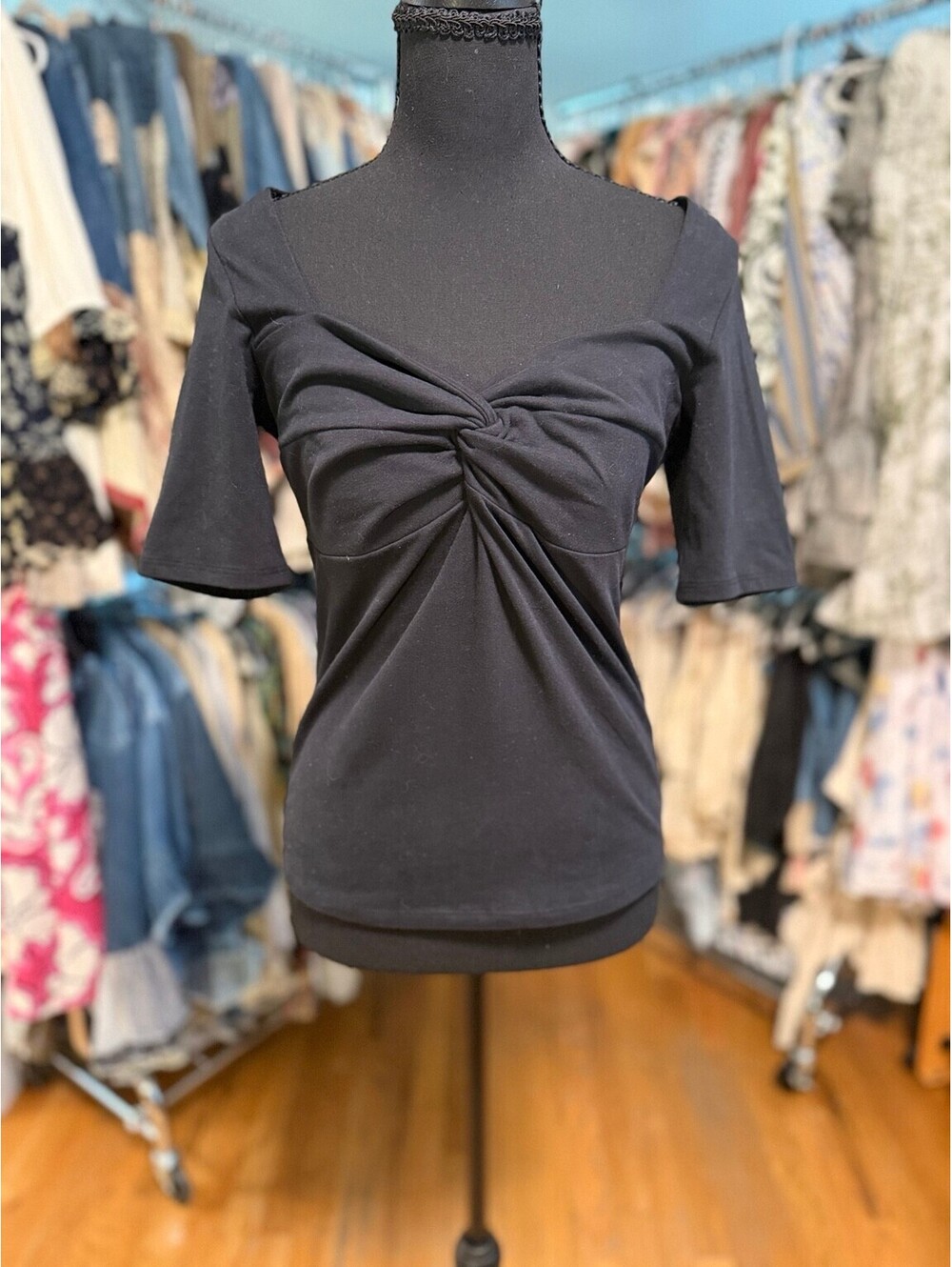 NATION LTD Lana Twisted Top Jet Black Pima Cotton NWT XXL
